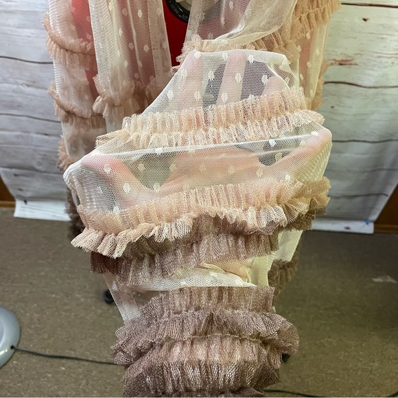 a'reve Women's Mesh Embroidered Polka Dot Long Vest with Ruffles - size S - Picture 3 of 6